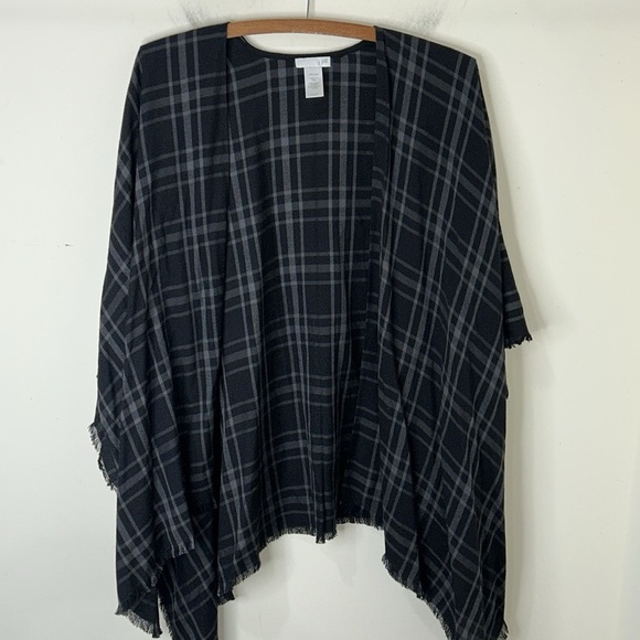 J. JILL Black and Gray Plaid Shawl Cover-Up Size One Size - Picture 11 of 12